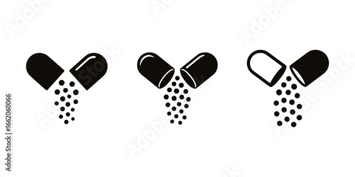 Set of Pill Capsule with Powder Icons