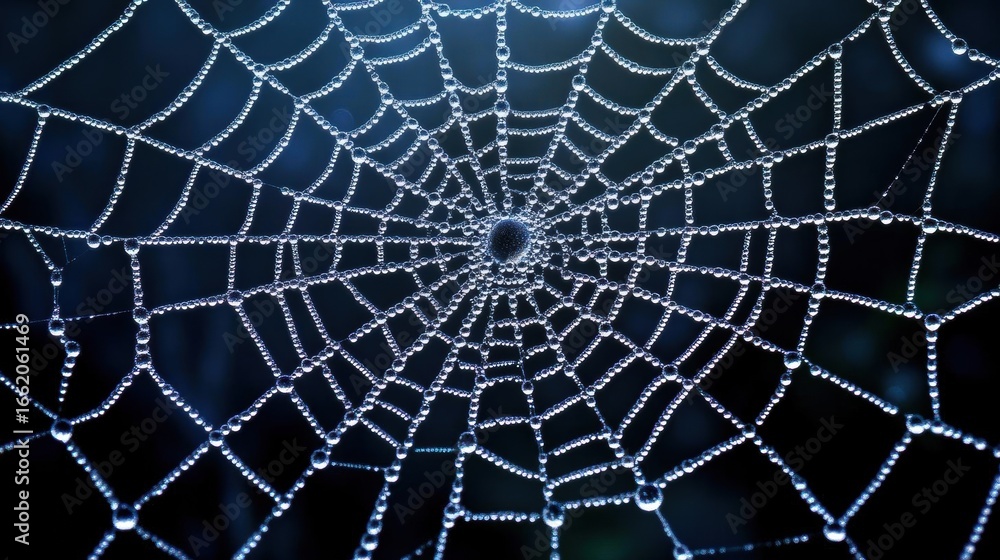 Obraz premium Dew-Covered Spider Web
