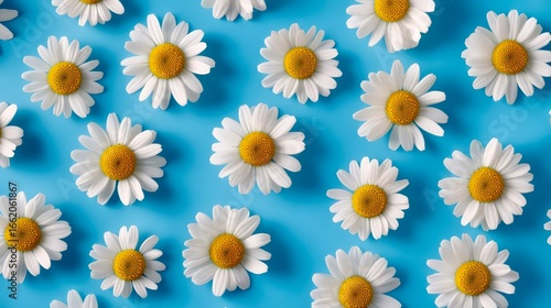 Chamomile flowers blue background natural herbal beauty wellness floral design