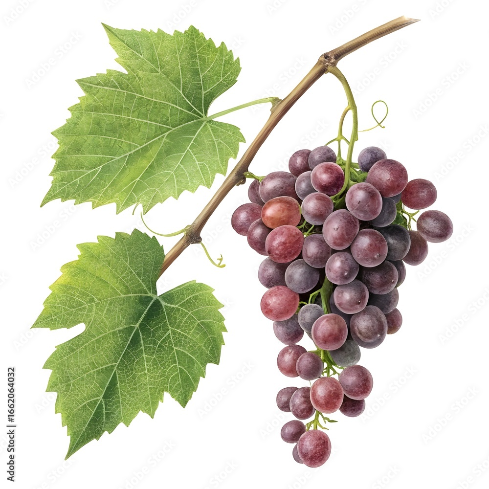 Fototapeta premium Vitis vulpina Wild Grape Shiny and Vibrant Woodland Treasure with Deep Purple Blue Glow and Smooth Glossy Skin on Pure White Background, Capturing Freshness, Sweetness, and Natural Vitality
