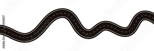 Wavy winding curves roads and horizontal path. Horizontal asphalt road template. Flat vector illustration isolated on white background.