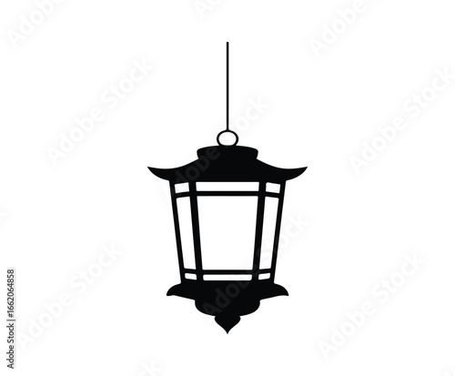 An ornate, old street lamp  illustration with a vintage metal lamppost and glass lantern lights up the urban city