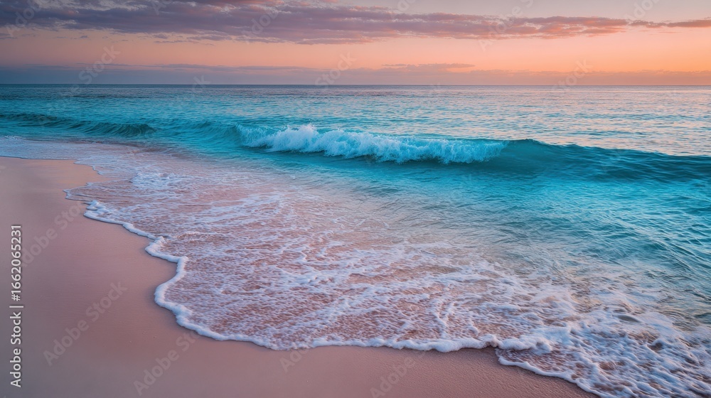 Wave crests at beach as sunset lights the sky. Ideal for vacation promotion Wave crests at beach as sunset lights the sky. Ideal for vacation promotion
