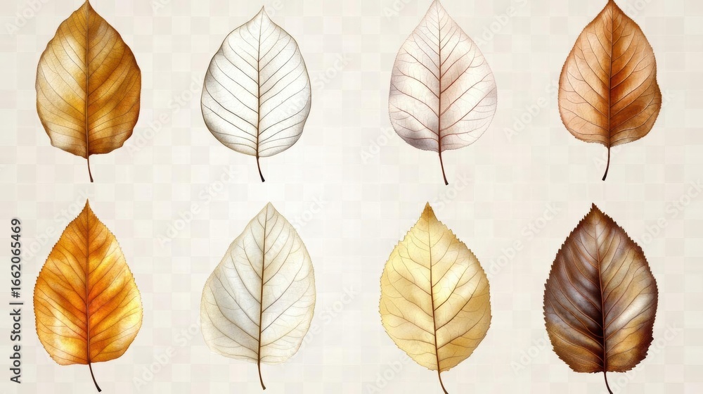Obraz premium Autumn Leaves Watercolor Clipart - Golden, Brown and White Leaf Illustrations