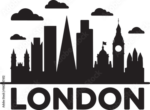 London Skyline Vector Silhouette | Black and White Minimal Design