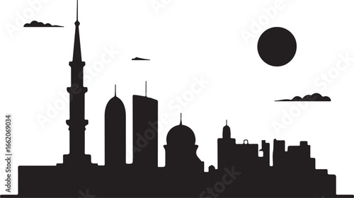 Muscat Skyline Silhouette | Black Vector Design on White Background, Minimal Style