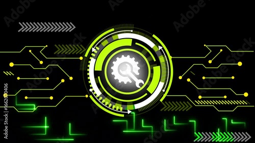 Wallpaper Mural The Futuristic Digital Illustration Showcasing A Cyber Technology Interface. At The Center, The Glowing Is Encircled By Neon Concentric Rings, Resembling A Head Up Display HUD. Torontodigital.ca