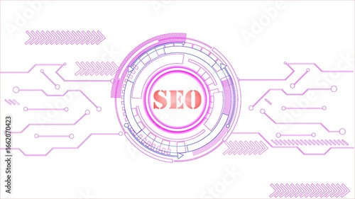 Wallpaper Mural The Futuristic Digital SEO Text Showcasing A Cyber Technology SEO Interface. At The Center, The Glowing SEO Is Encircled By Neon Concentric Rings, Resembling A Head Up Display HUD Torontodigital.ca
