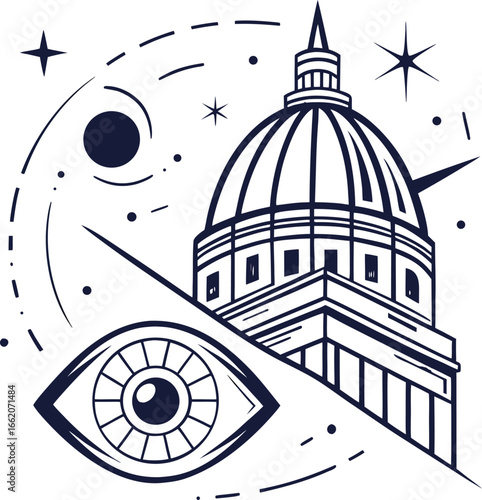 vector illustration of a mosque with a eye