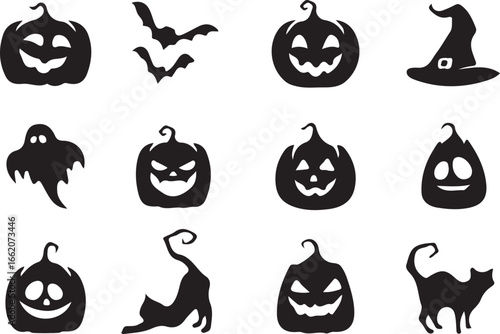 Set of Halloween silhouettes. Vector icon collection