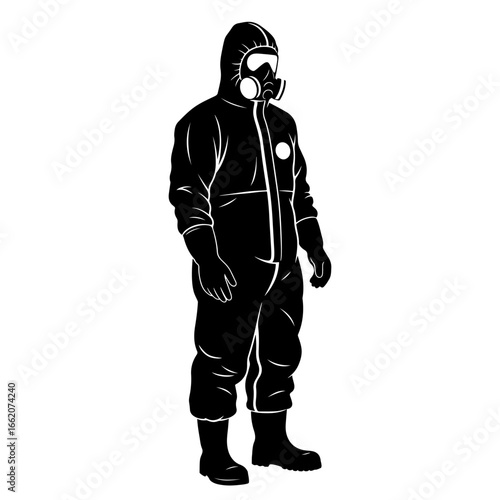 Hazmat suit vector illustration black and white protective gear safety equipment for virus protection