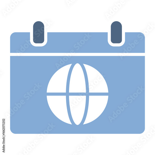 Blue and White Calendar with Globe Icon – International Trip and World Travel Symbol