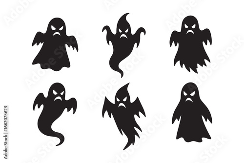 Ghost halloween horror silhouettes set of vector silhouette design isolated white background