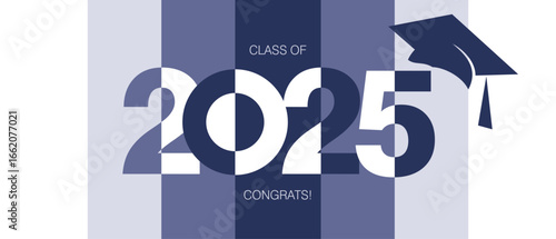 Class of 2025 design. Modern negative space set of numbers. Congrats on graduation from school, college, institute in 2025 year blue combination colors vector illustration