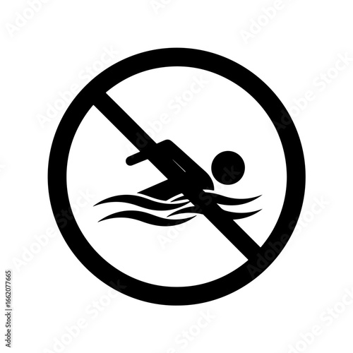 No swimming sign black and white vector illustration for safety and warning information icon design