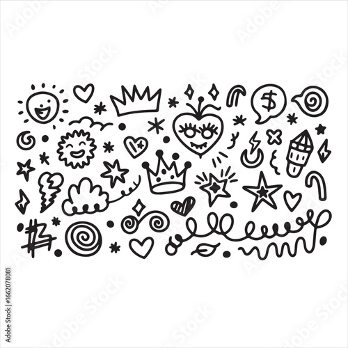 Punk girly doodles charcoal scribbles amp shapes collection
