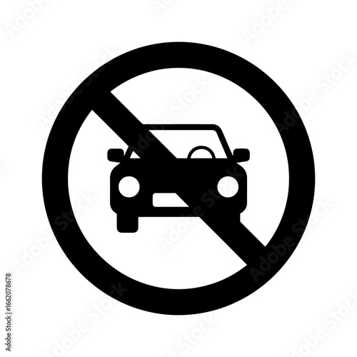 No car sign black and white vector illustration traffic symbol prohibiting automobiles entry or parking here