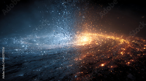 Wallpaper Mural Abstract cosmic explosion with blue and orange energy lights Torontodigital.ca