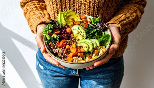 Vegan health food concept for high fibre diet with fruit, vegetables, cereals, whole grains
