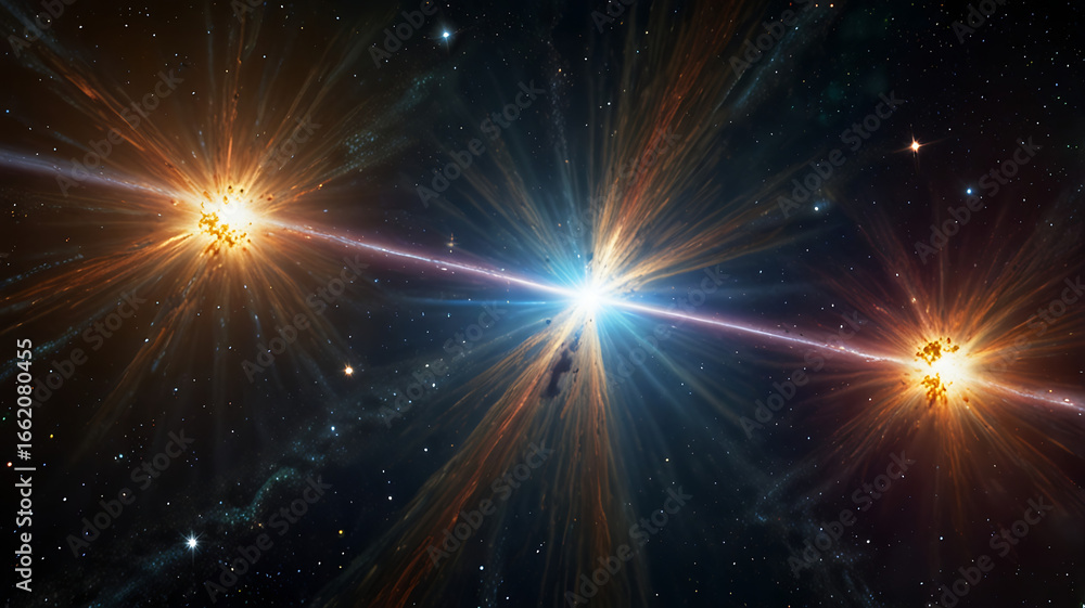 Naklejka premium Cosmic Starburst with Radiant Light Rays in Deep Space