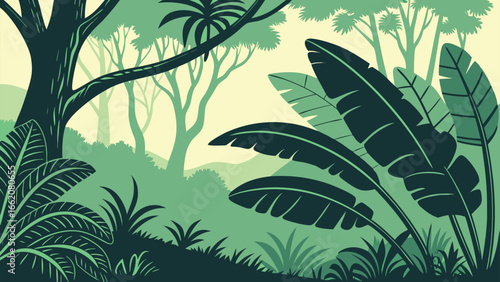 dense jungle with tropical-leaves