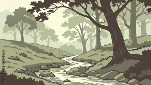 cascading brook-in-oak-woodland