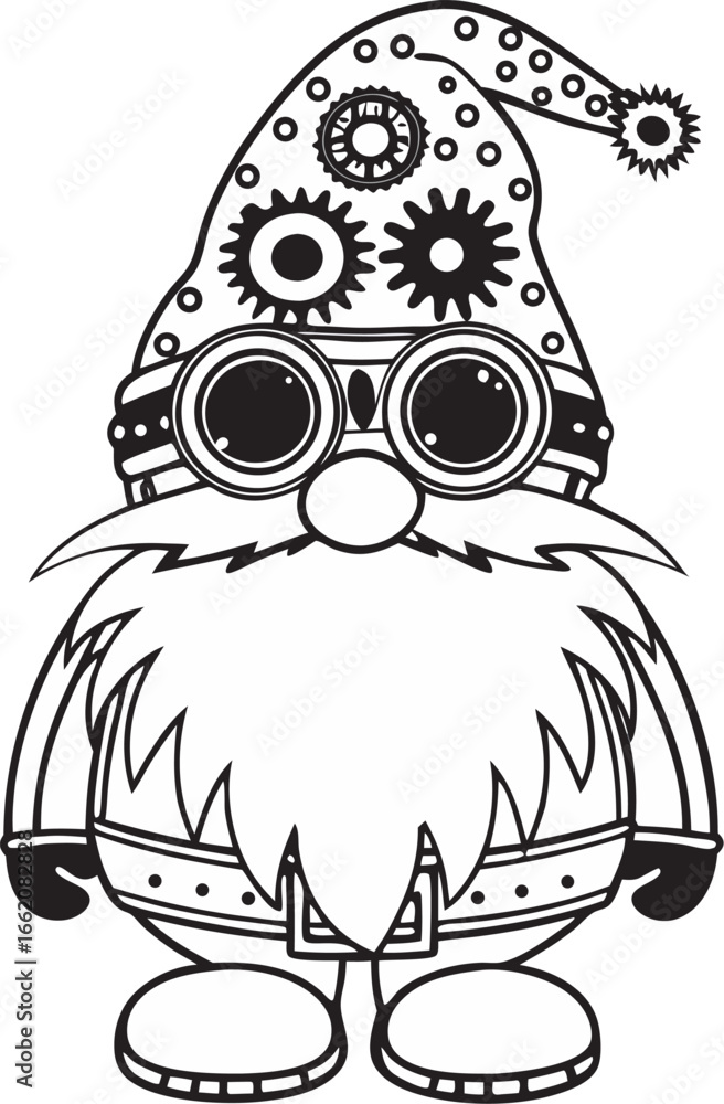 Fototapeta premium Steampunk gnome with patterned hat and gear details