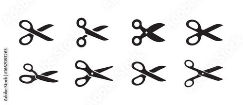 Scissor icon set, scissor silhouettes in classic vector design, ideal for crafting, sewing, and stationery, vector illustration eps 10.