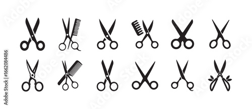 Set of vintage scissor icon, cutting tool vector, scissor silhouette, vector illustration EPS 10.