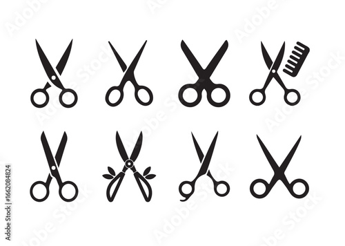 Scissors icons vector set in different  line style, scissors silhouette icon, vector illustration eps 10.