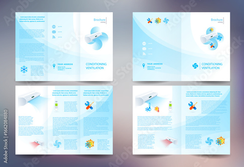 Business brochure design template folder leaflet booklet ir conditioner, conditioning ventilation system, set