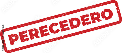 Red distressed PERECEDERO rubber stamp illustration, suitable for packaging and food product labeling