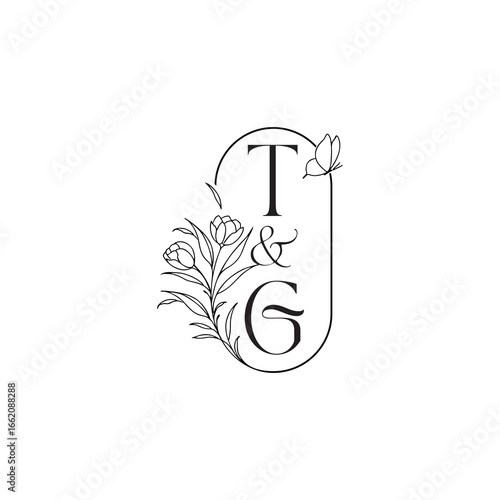 caligraphic style monogram luxury minimalist logo design TG wedding initial concept alphabet letter