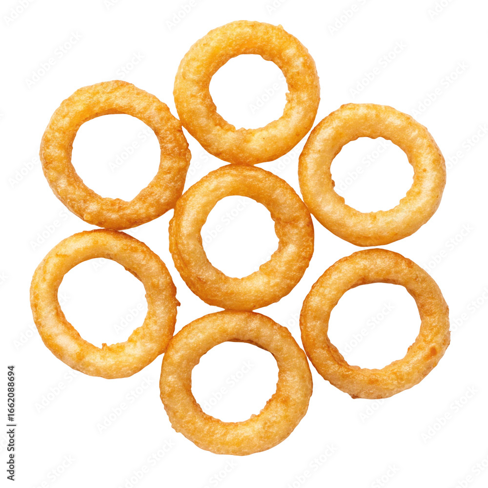Fototapeta premium Onion rings isolated on white background with crispy fried texture realistic clean detail