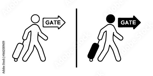 Gate and Travel: A minimalistic illustration, showing the journey to the gate and the beginning of the travel journey. The illustration evokes a sense of ease and travel