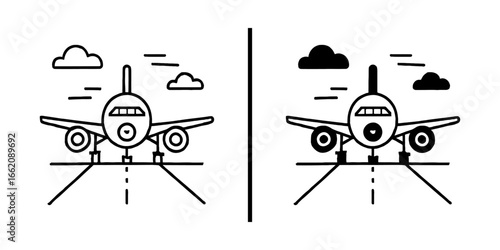 Departure Dynamics: A meticulously illustrated vector depiction of an aircraft taking flight, with two variations presenting stark contrasts in design