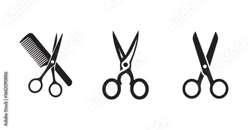 Set of scissors silhouette icon, scissor icon vector logo design, hair scissors silhouette, vector illustration EPS 10.