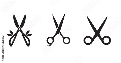 Scissors icon vector set, cutting shears tool vector for craft tailoring and barber use, vector illustration EPS 10.
