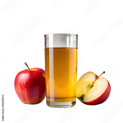 Glass of apple juice isolated on white background with refreshing drink style realistic clean detail