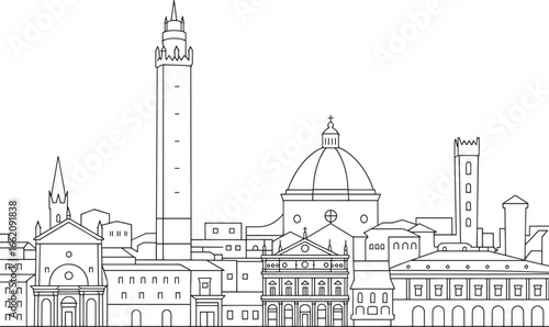 Bologna Italy City Skyline Silhouette Outline on Transparent Background for Travel and Tourism Designs