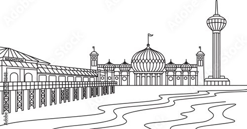 Brighton Skyline Vector Illustration Outlines Cityscape England Architecture Landmark