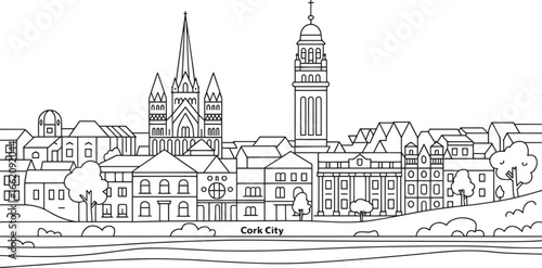 Cork City Ireland Skyline Linear Style Vector Illustration with Buildings and Landmarks Outline