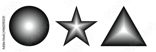 3D Rendering Of Basic Shapes On White Background Black And White Illustration