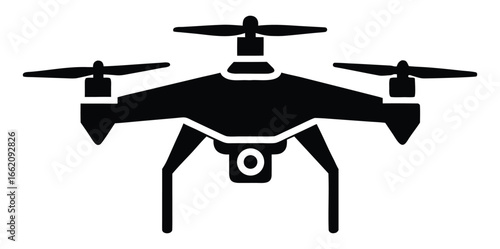 Black silhouette of a modern quadcopter drone with camera device