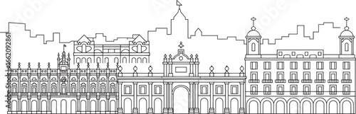 Detailed Madrid Skyline Outline Vector Illustration of Spain's Capital City Landmark