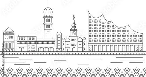 Hamburg Germany Skyline Linear Style Vector Illustration with Buildings and Landmarks Outline