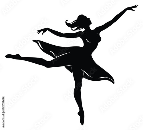 Elegant Silhouette of Ballerina in Graceful Pose Against White Background Beautiful Figure