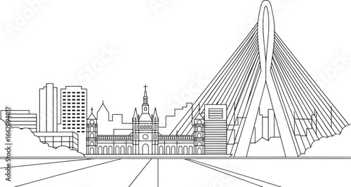 Valencia Spain Skyline Vector Illustration Detailed Cityscape Outline with Landmarks and Bridge