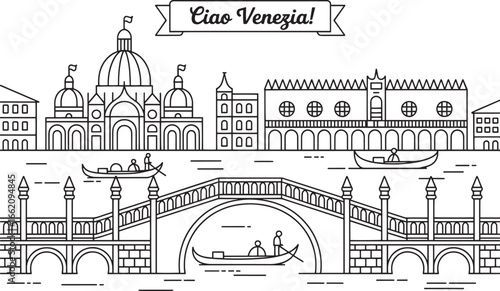 Venice Skyline Vector Illustration A Detailed Outline of the Cityscape with Landmarks