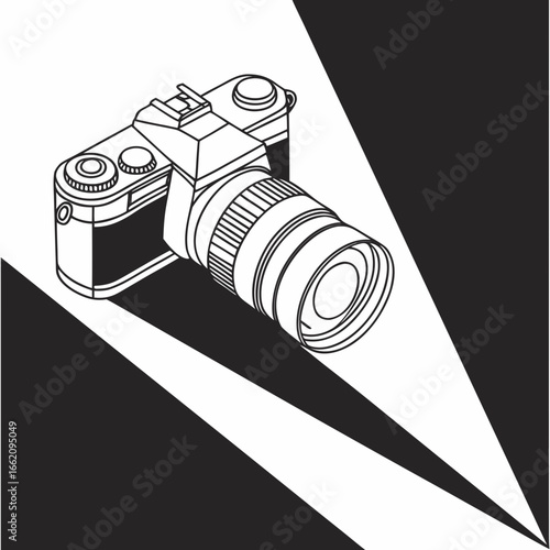 Professional camera with detailed lens captures moments, creating lasting memories, and art
